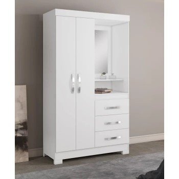Guarda Roupa 2 Portas com Espelho Branco ou Rosa